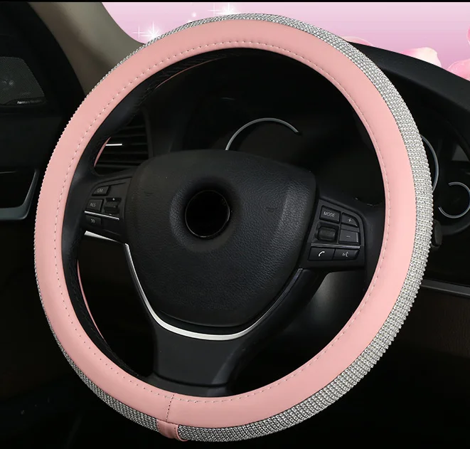 Pink white diamond Украшение интерьера автомобиля 380 мм покрытие рулевого колеса Блестящий шелк льда Стразы шикарные бриллианты для четырех сезонов универсальный - Название цвета: Pink white diamond