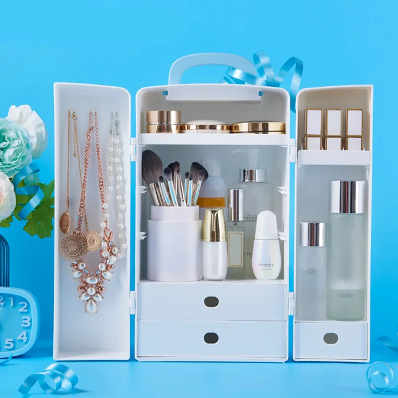 

HOT Makeup Organizer Modern Jewelry Cosmetic Storage Display Boxes with Handle Waterproof Organizer NDS