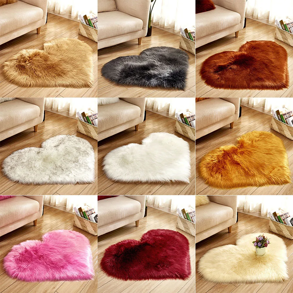 

Wool Imitation Sheepskin Rugs Faux Fur Non Slip Bedroom Shaggy Carpet Mats Love imitation wool carpet living room bedroom decor