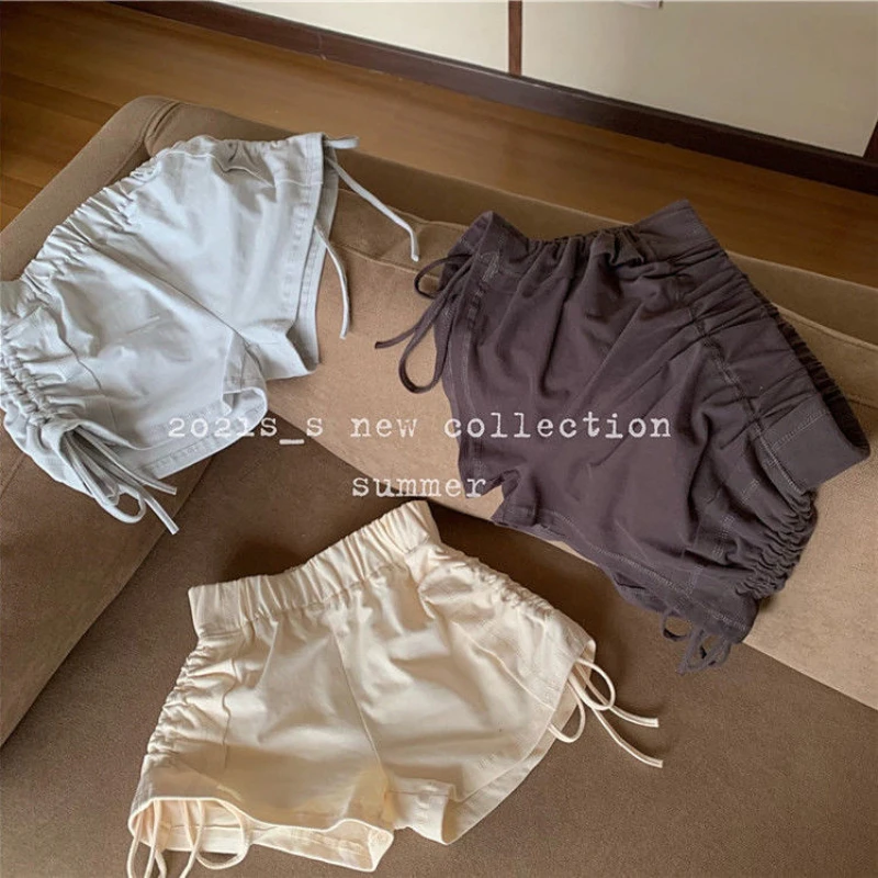 

Women Short Sets Solid Student Trendy All-match Shirring Loose Female Summer Streetwear Korean Style Basic Casual Simple Soft