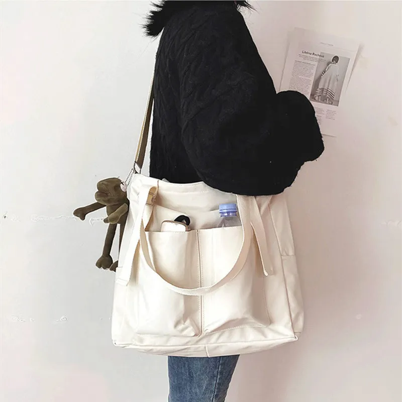 Shopper Simple Fashion Zipper Handbags Nylon Waterproof Soli