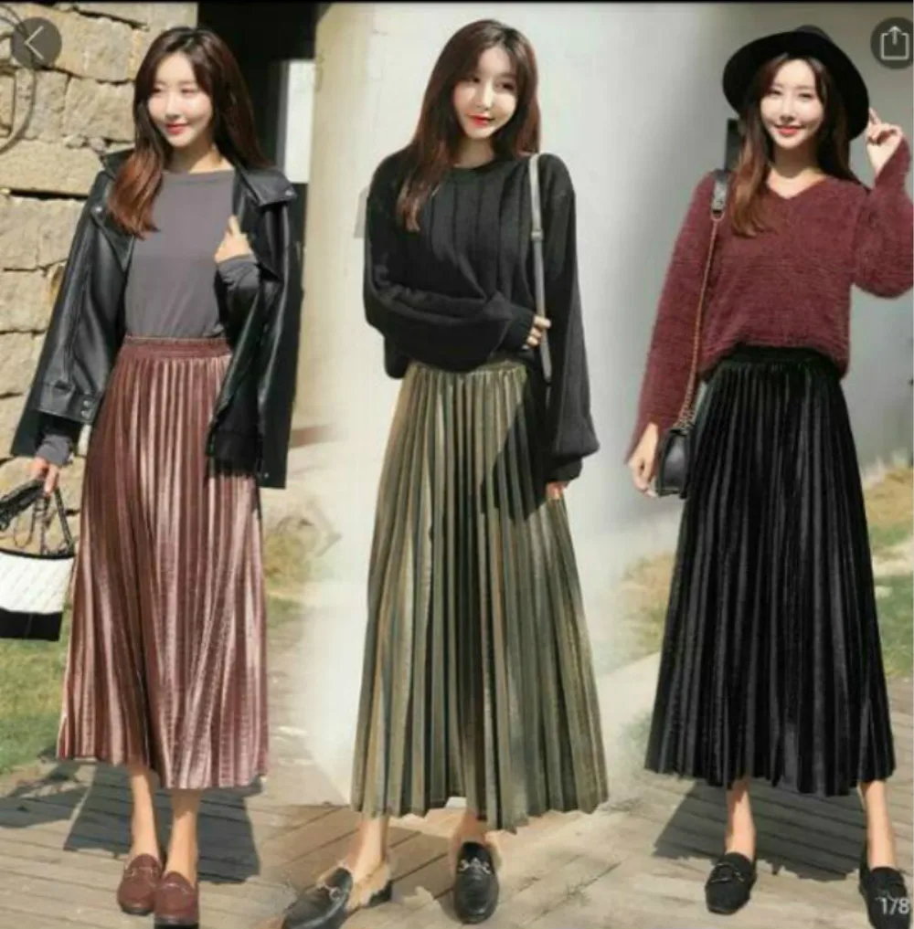 Золотая Бархатная Женская юбка средней длины осенняя/зимняя 2020 новая