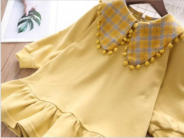 2019 Fall Yellow Blouse Dresses For Girls Princess Children Casual Dress 5 pcs/lot Wholesale | Детская одежда и обувь