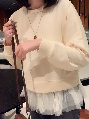 Корейские свободные толстовки из сетчатой пряжи хлопковые Толстовки со