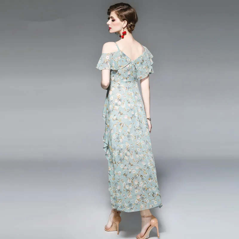 Summer Dress 2020 Boho Sexy Maxi Chiffon Women Korean Floral Elegant Ladies Dresses Beach V Neck Vestidos | Женская одежда