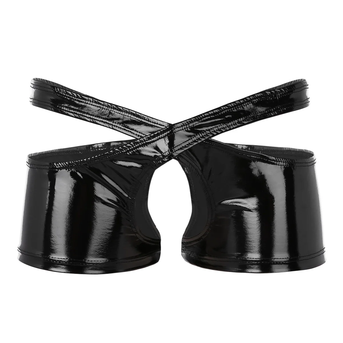 

Mens Lingerie Wetlook Faux Leather Low Rise Open Crotch Panties Elastic Waistband Two Symmetrical Halves Boxer Briefs Underwear