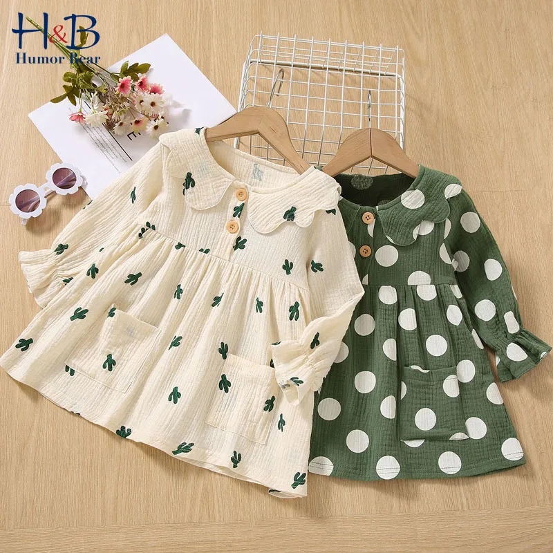 

Humor Bear Girls Dress Autumn Flare-Sleeve Polka Dot Printed Party Princess Dress Toddler Kids Clothes For 2-6Y