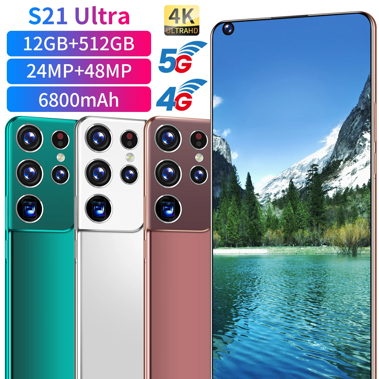 

S21 Ultra 7.3 inch12+512GB Mobile Phone Android 10 48MP HD Camera 6800Mah Big Battery MTK6889 10Core Gaming Phone Global Version
