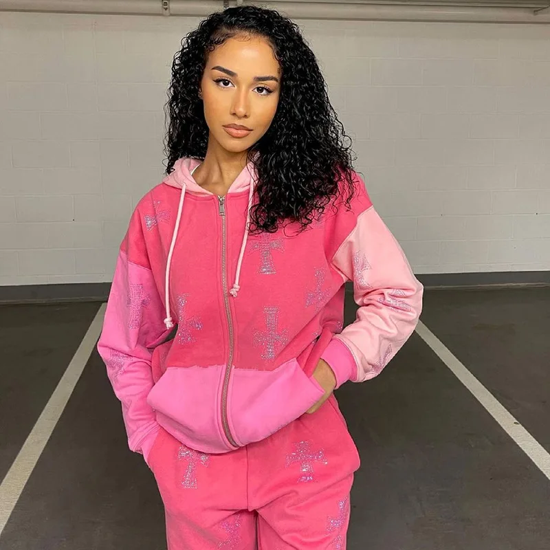 Стразы 2021 летняя толстовка на молнии с капюшоном в стиле аниме эстетике гранж