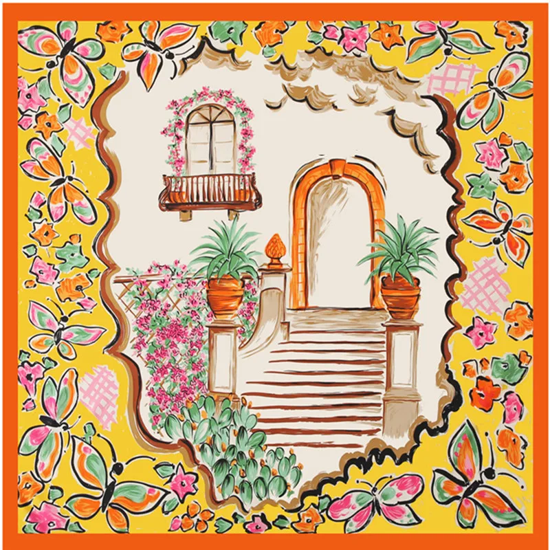 Платок-Палантин женский из 100% саржевого шелка квадратный с принтом Парижского