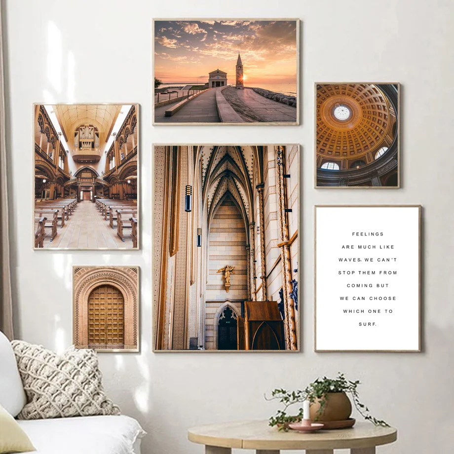 

Church Chair Statue Roof Door Sky Quote Wall Art Canvas Painting Nordic Posters And Prints Wall Pictures For Living Room Decor