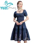 Летнее платье Yuzi.may бохо, новые женские джинсовые платья, с квадратным вырезом, коротким рукавом, винтажная эластичная вышивка, A82237