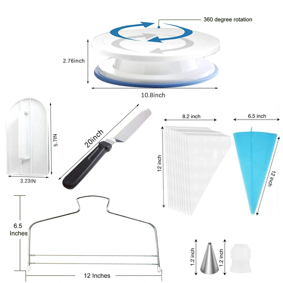 

220pcs/lot Cake Decorating Tools Kit Turntable Set Cream Pastry Nozzles Confectionery Bags Icing Piping Nozzles Tips Baking Tool