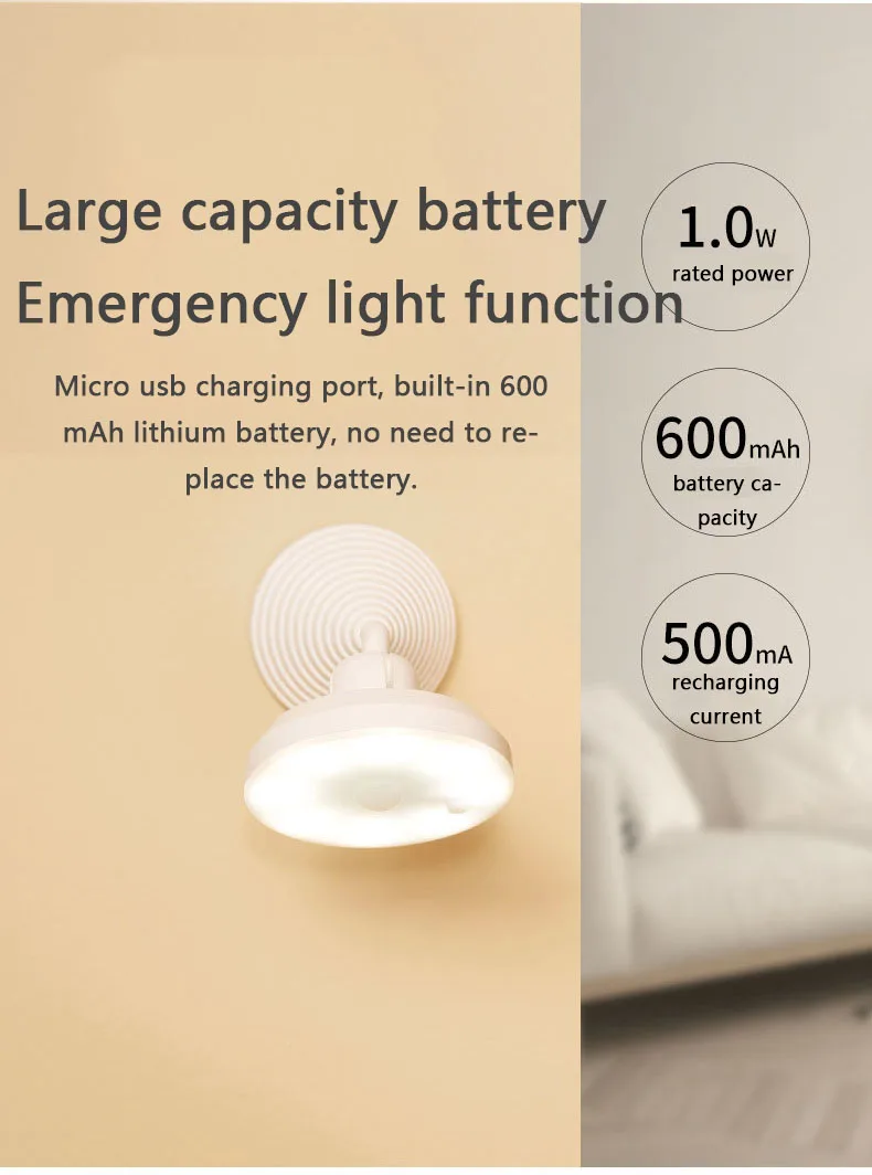 

360 Degree Rotating USB Rechargeable LED Night Light Motion Sensor Light Intelligent Induction Wall Lamp Cabinet Lamp