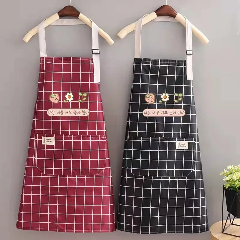 Hand apron kitchen waterproof waist adjustable with pocket grid coffee shop work apron. | Oversleeves