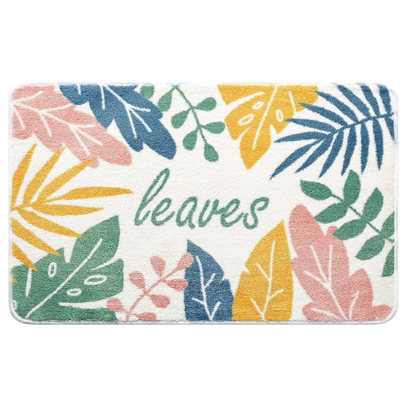 

Tropical Plants Leaves Flocked Door Mat Bathroom Absorbent Non-Slip Floor Rug Household Bedroom Carpet
