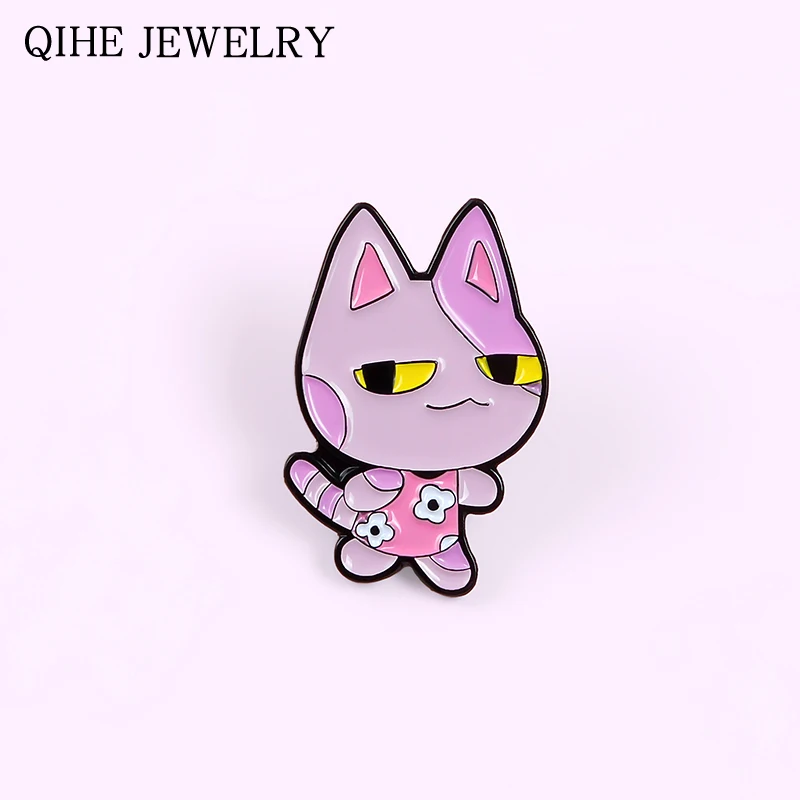 Эмалированная брошь в виде розового кота с изображением милого цветка юбки