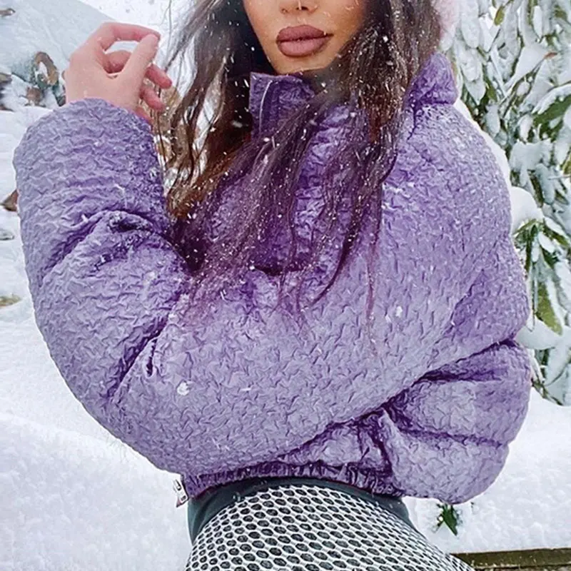 

Winter Cropped Warm Thick Women's Padded Coat Stand Collar Zipper Down Coats Female 2021 Lady Causal Streetwear Basic Parkas
