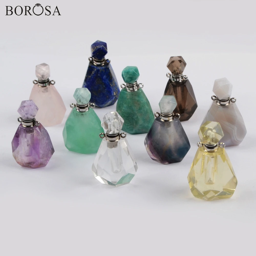 BOROSA 3/5 шт флакон духов ограненный природный камень соединители розовые кварцевые