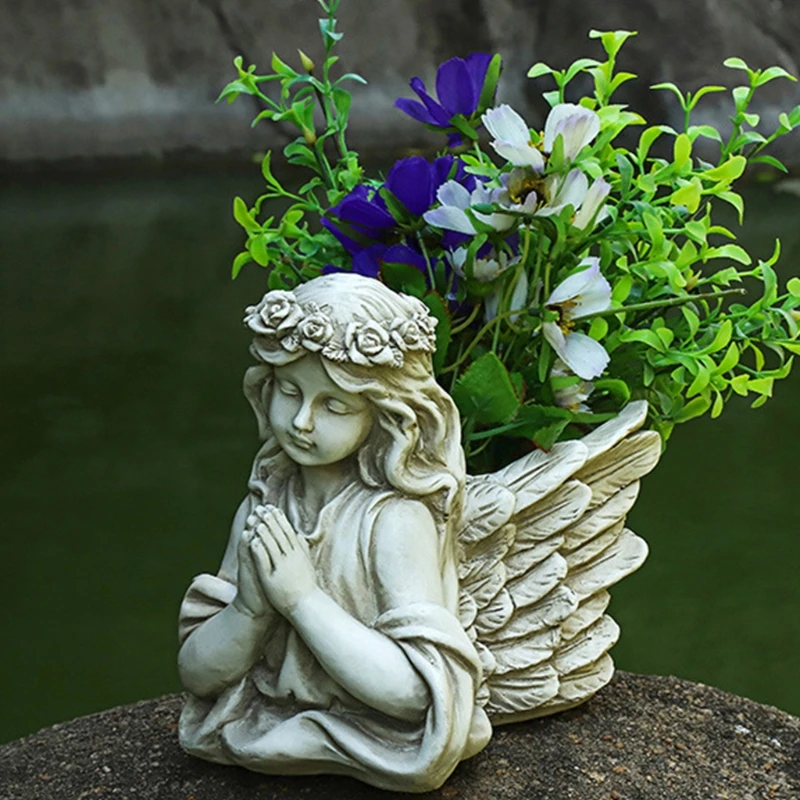 

Fairy Garden Angel Planter Pot Figurines Accessories for Outdoor Garden Decor