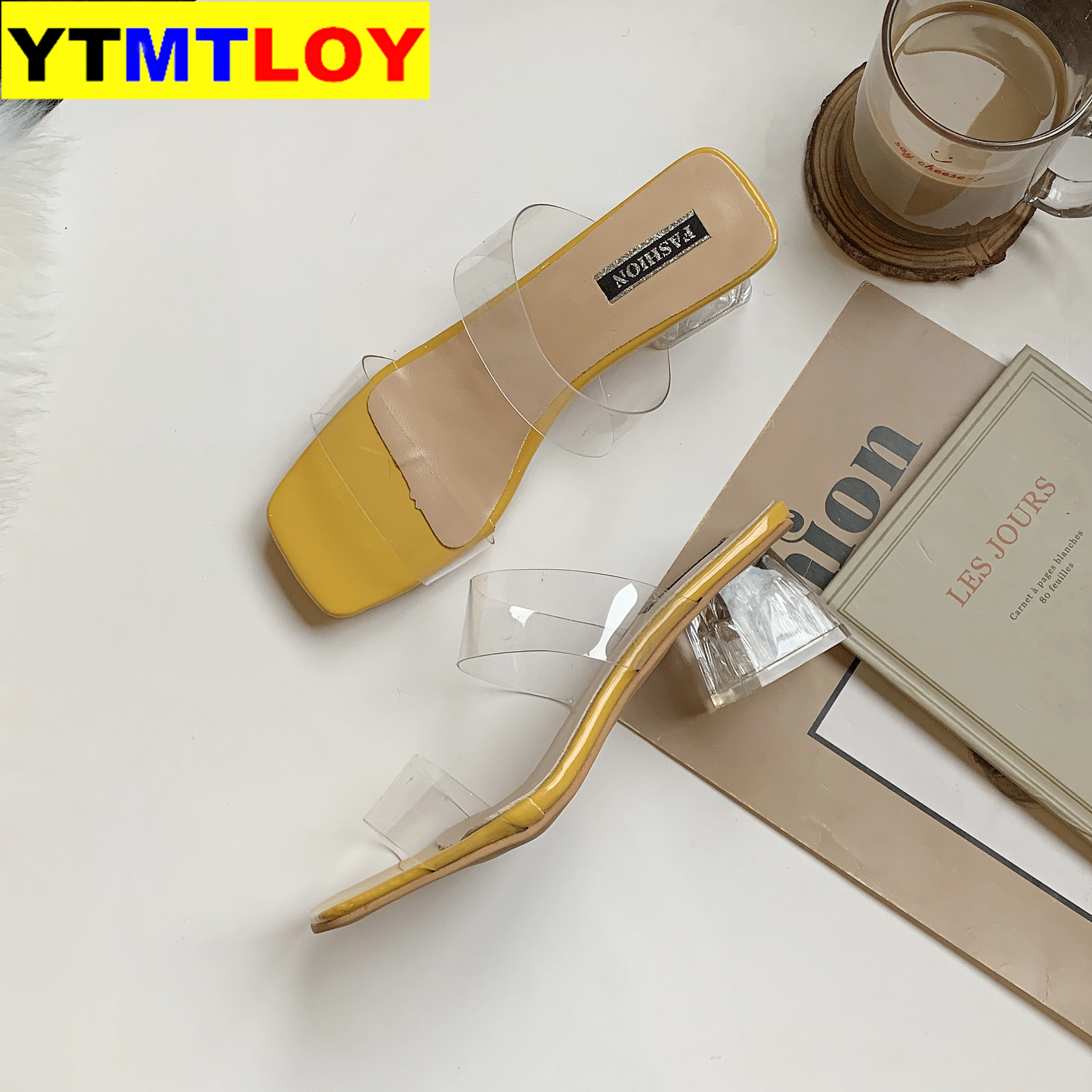 Прозрачные высокие каблуки женские сандалии шлепанцы Женская летняя обувь туфли