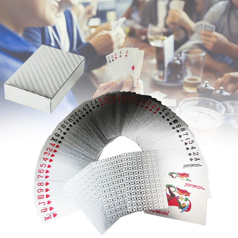 

55pcs/set Portable Funny Home Party Anti-scratch Camping Gift Playing Card Outdoor Entertainment Sliver Foil PET Waterproof Game