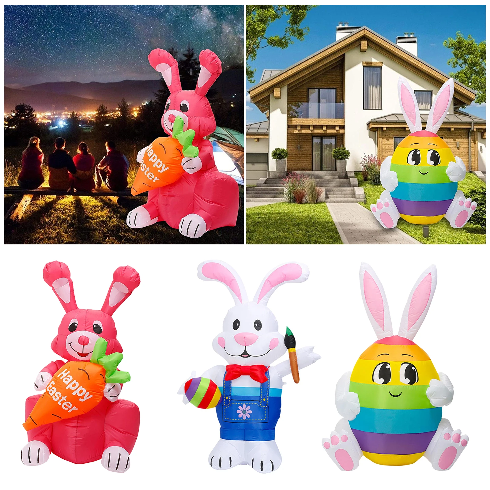 

Inflatable Happy Easter Bunny Doll Toy LED Night Light Figure Yard Outdoor Garden Party Ornament Decorations EU Plug