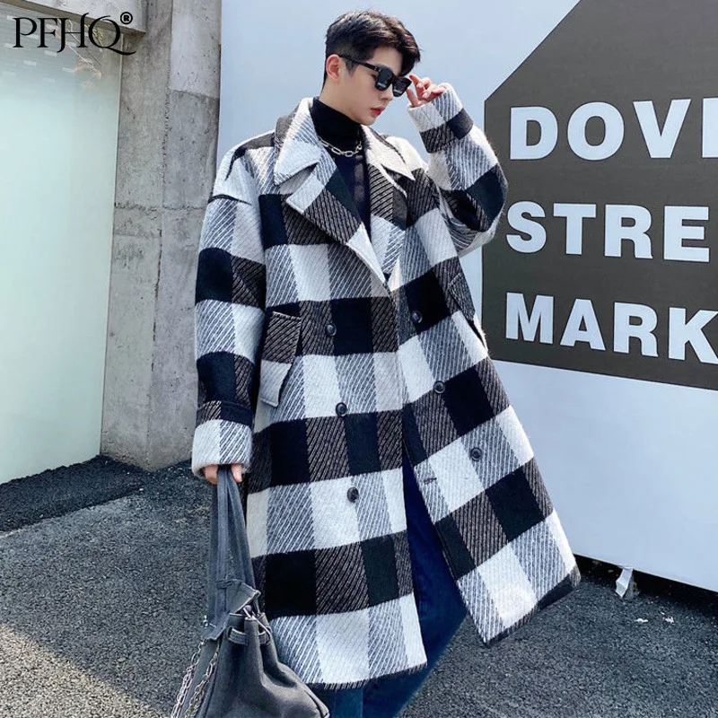 

Мужское шерстяное двубортное пальто в клетку, средней длины, на осень/зиму