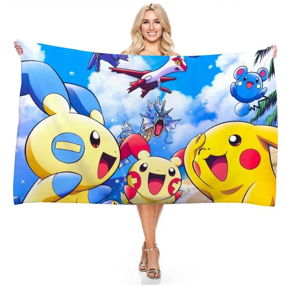 Пляжное полотенце Пикачу банное с изображением покемона милое прямоугольное