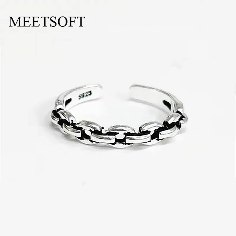 

Женское серебряное кольцо MEETSOFT, регулируемое обручальное кольцо с цепочкой в стиле ретро, подарочное ювелирное изделие
