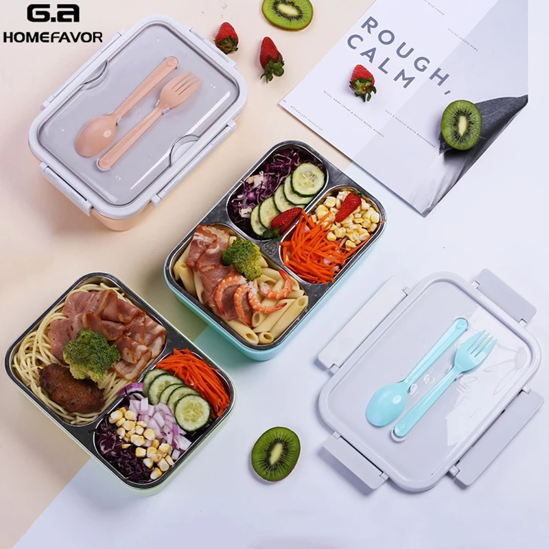 Ланч-бокс контейнер для еды детский школьных бенто снэк-бокс с 2 разделителями 304