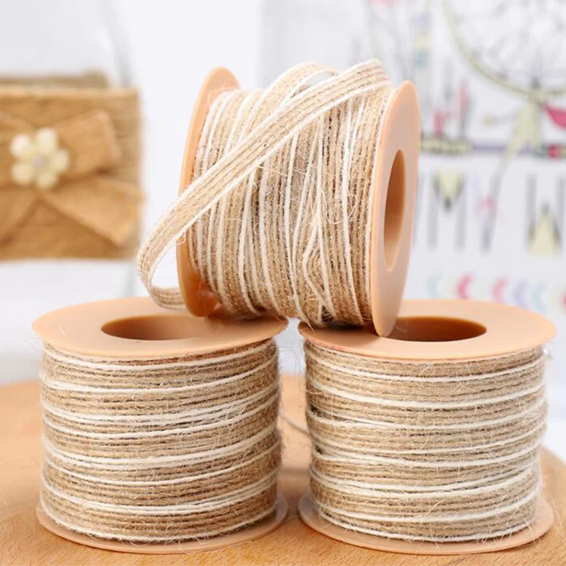 

10M/Roll Natural Jute Burlap Hessian Ribbon With Lace Rustic Wedding Party Decoration Christmas DIY Craft Gift Packing Webbing