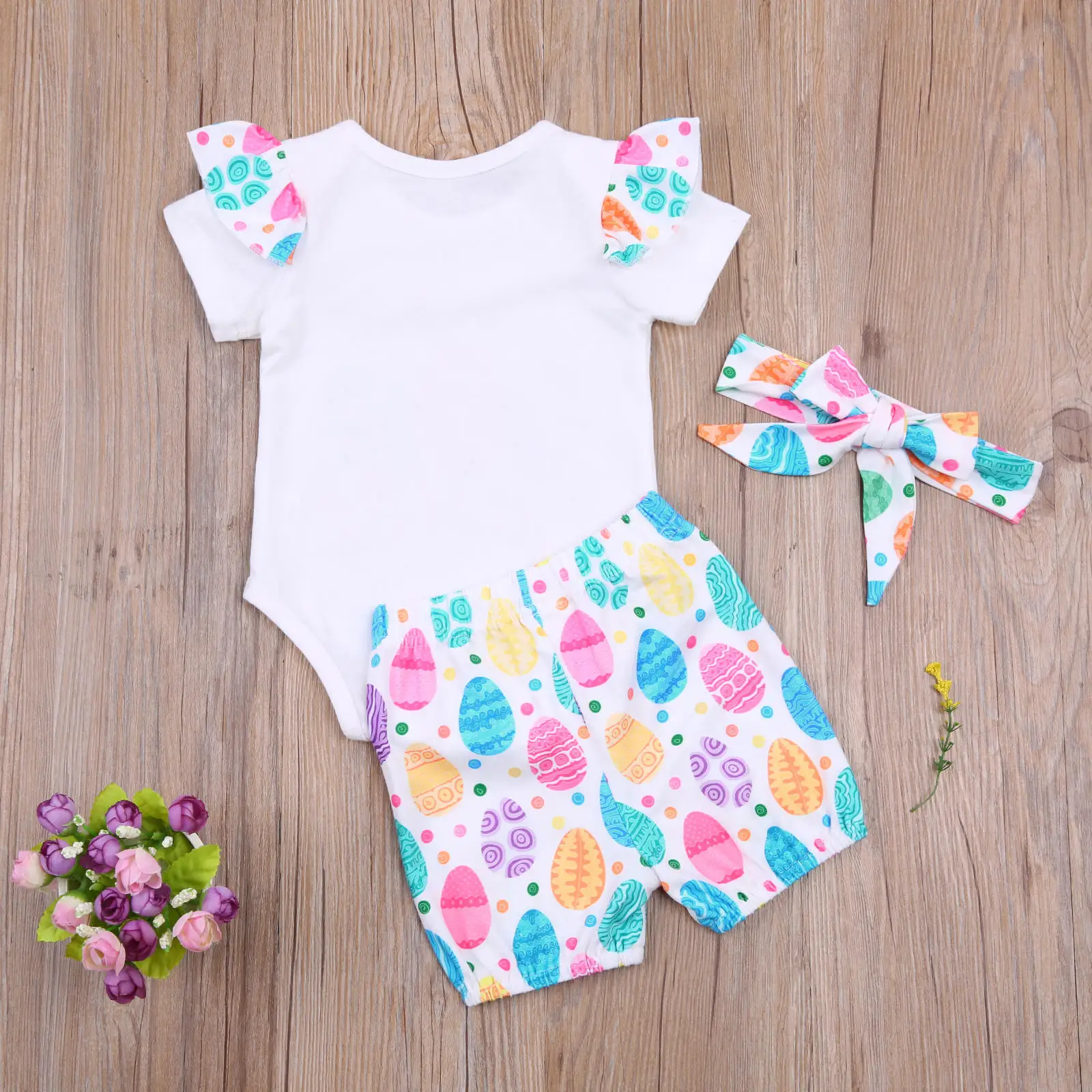 

Pudcoco 2021 Easter 0-18M Baby Girl 3Pcs Set 1st Letter Print Egg Short Sleeve Bodysuit+Colorful Shorts+Headband Toddler Clothes