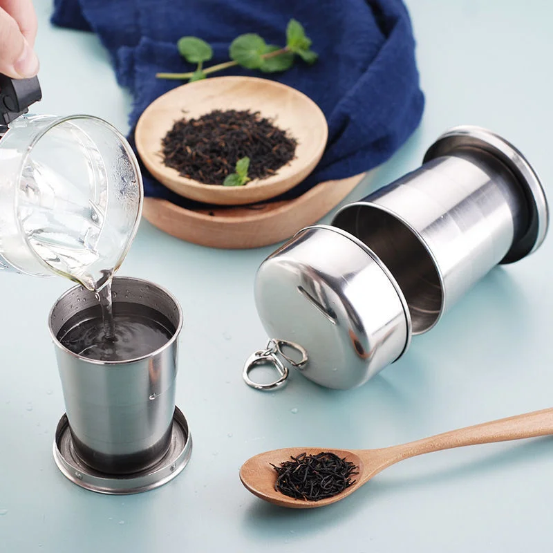 

304 Stainless Steel Folding Cup Coffee Mug Camping Coffee Tea Beer Folding Coffee Cup Outdoor Camping Travel Mug Set