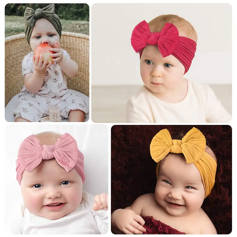1Pcs Newborn Baby Headband For Girls Elastic Knit Children Turban Baby Bows Soft Nylon Kids Headwear Hair Accessories 32 Colors 2