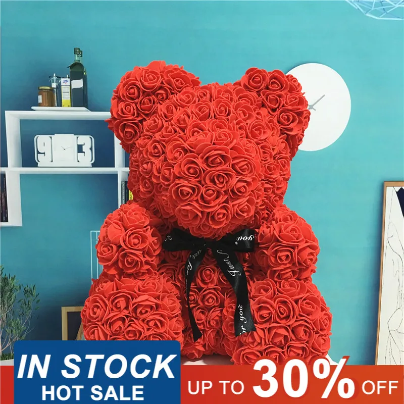 40 см медведь из роз красный и розовый игрушечный искусственные мыльные цветы