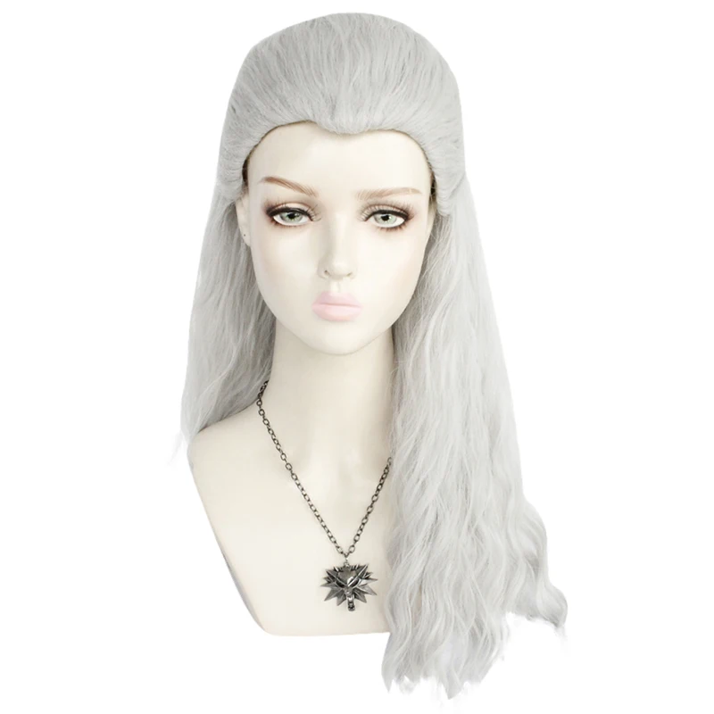 Men Silver White Cosplay Geralt of Rivia from Witcher Games Long Straight Cosplay Wigs Costume Synthetic Hair Wig For Women