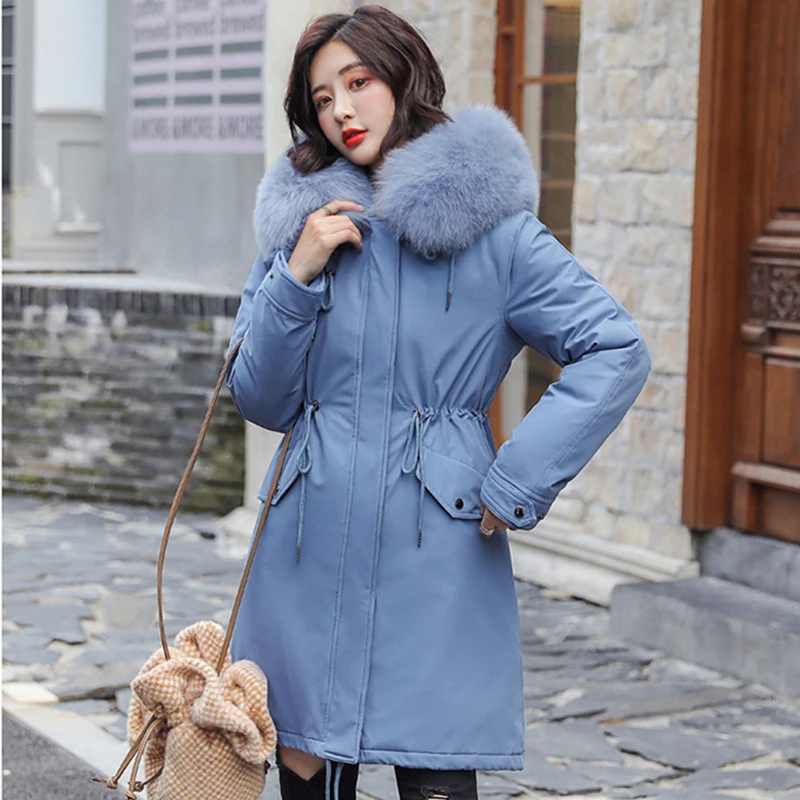 Модное теплоне осеннее зимняя куртка для женщин длинный пуховик с меховым