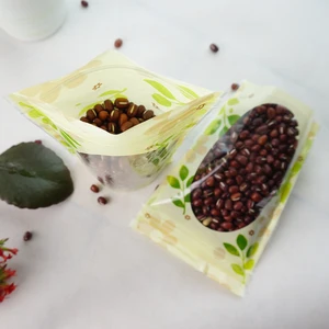 12*20 + 4 см, пакет с цветочным принтом, 100 шт., стоячие пакеты с зеленым принтом на молнии с прозрачным окошком, многоразовые пластиковые мешочки для конфет и еды