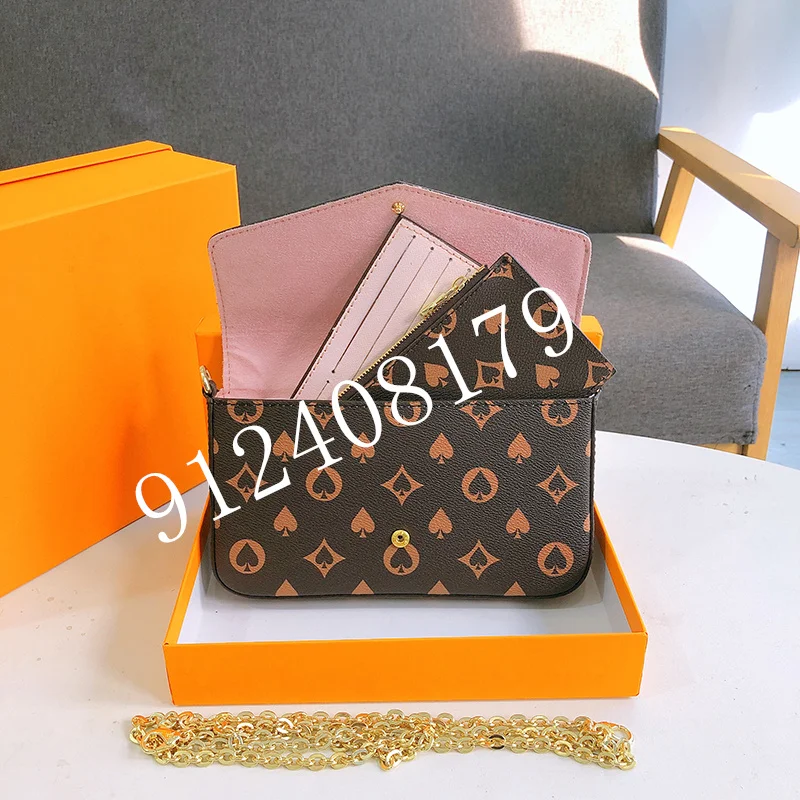 

Classic Brown Floral Pattern Shoulder Bags L Letter Type Inner Red With Card Holder Interlayer Cash Carrier Wedding Night Party