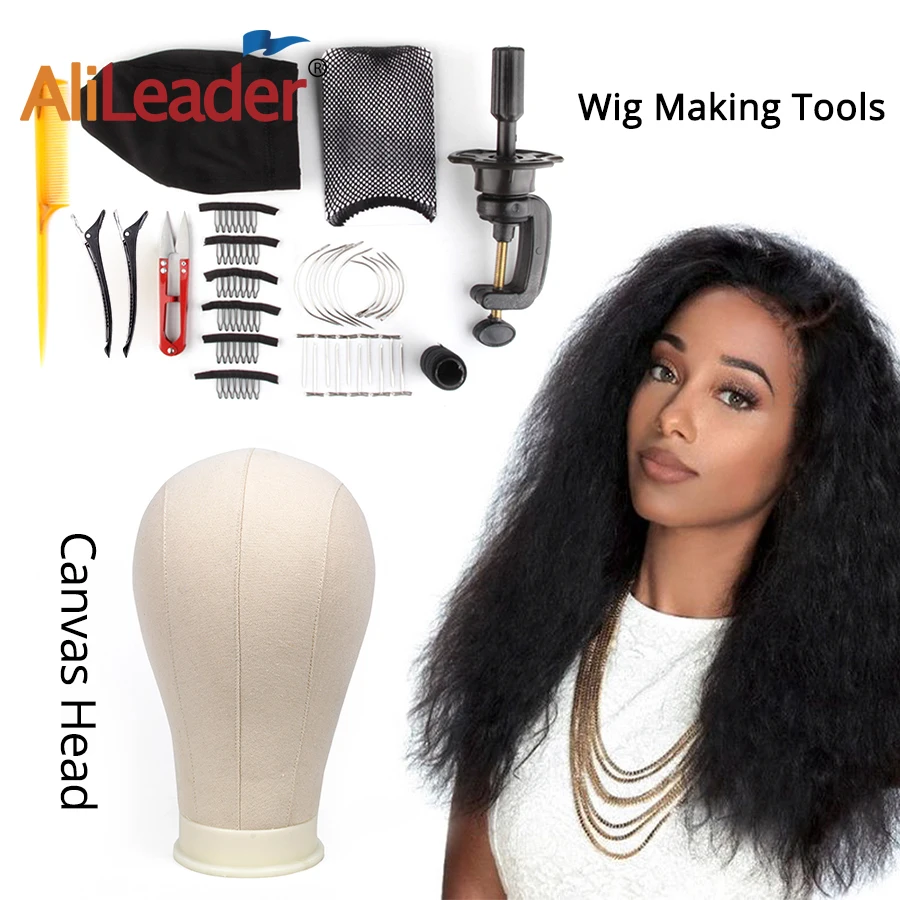 

AliLeader Styrofoam Canvas Wig Head With Stand Block Hair Cap For Making Wigs White Mannequin Head Curved Needle Mesh Dome Caps
