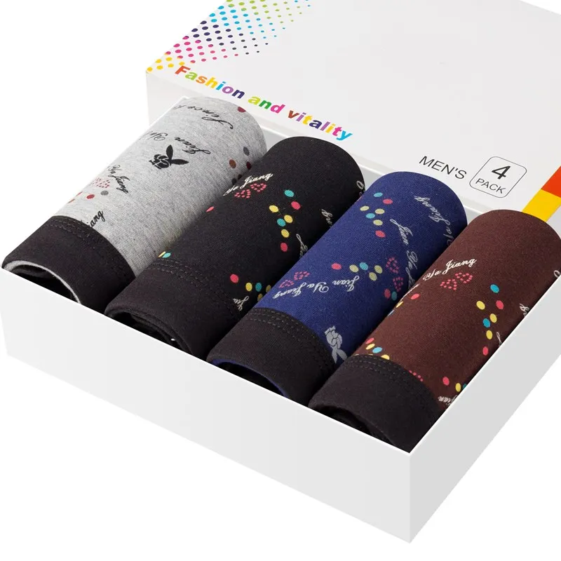 4pcs/ot Men Underwear Boxer For Fashion print Cotton Men's Boxer Shorts Mid-Rise Comfortaby breathabe Man's underwear