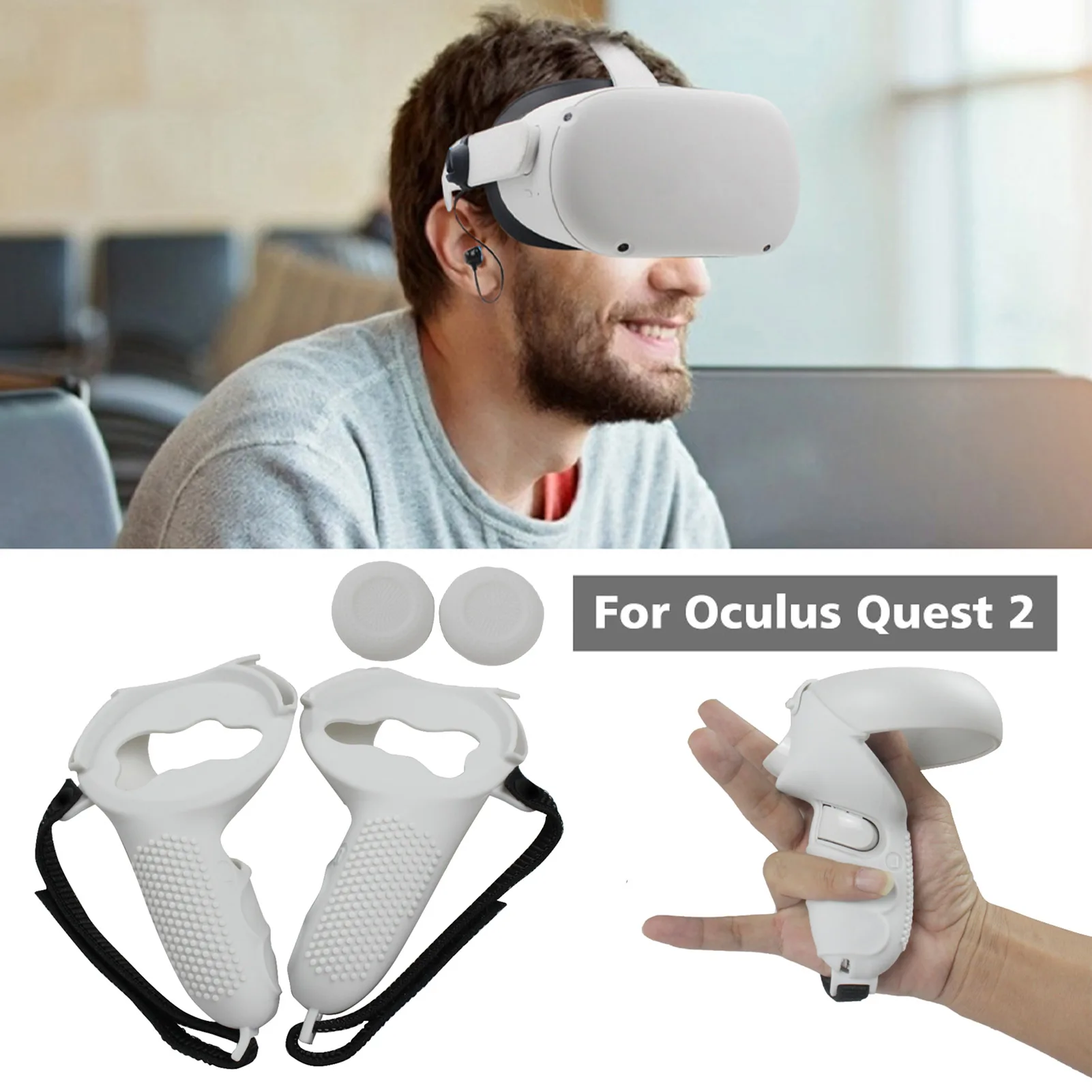 

1pair Touch Controller Grip Cover Non Slip With Knuckle Strap for Oculus Quest 2