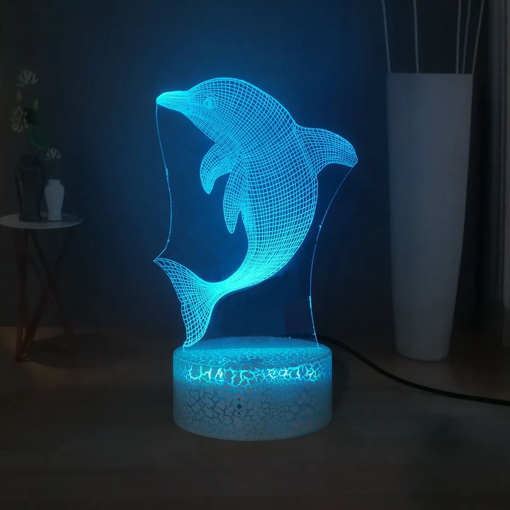 Улыбающиеся ангел животных настольная лампа Дельфин океан 3D USB сенсорный