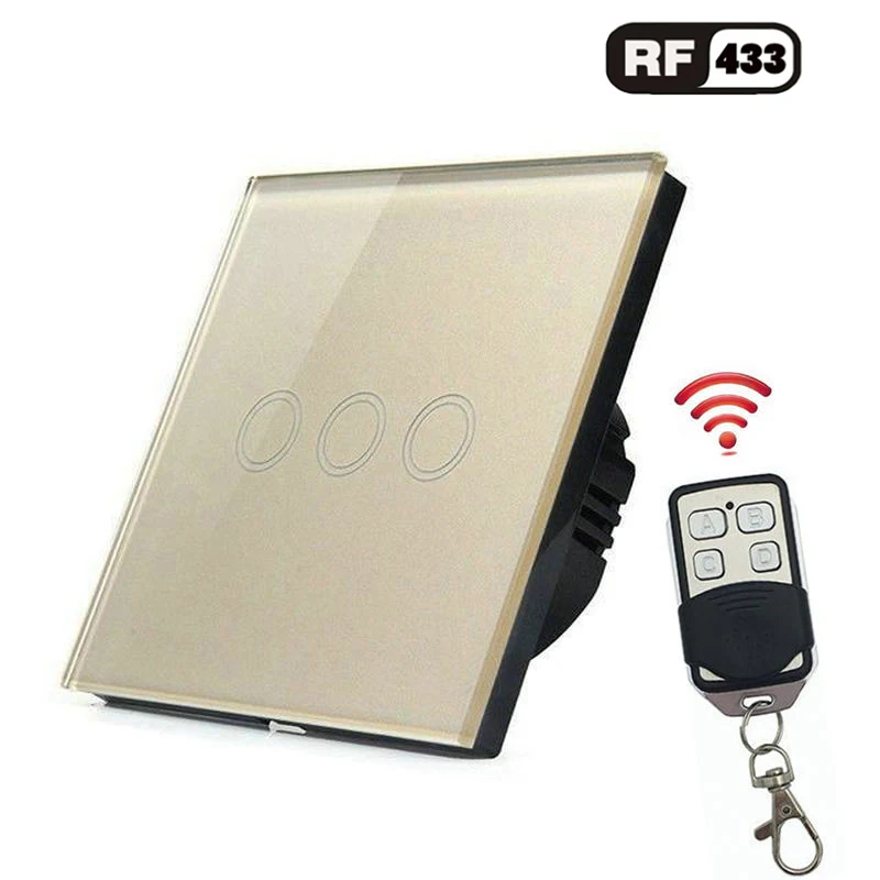 3 gang remote golden 1/2/3/220 тиски Беспроводной светильник сенсорный переключатель Стандартный ЕС умный дом Беспроводной переключатель - Цвет: 3 gang remote golden