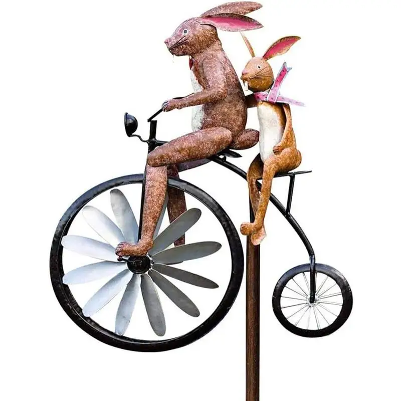 

Vintage Bicycle Wind Spinner Metal Stake Frog Riding Motorcycle Windmill Decoration For Yard and Garden decoration Dropshipping