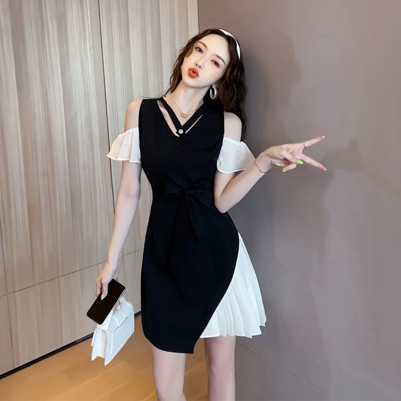 

Summer Women Irregular Slim Sexy Sweet Strapless Dress Shirt Dress French retro New Off Shoulder Mini Dress