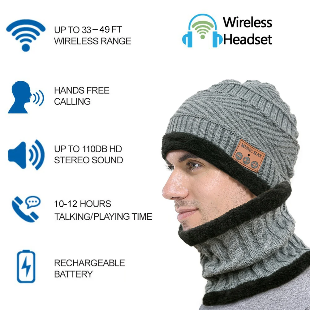 Беспроводные Bluetooth наушники динамик теплая вязаная шапка плотная для мужчин