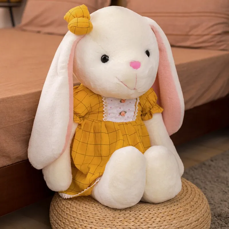 

90CM New Plaid Skirt Rabbit Plush Kids Lovely Lace Rabbit Animal Stuffed Soft Cotton Doll Baby Accompany Sleeping Toy Best Gift