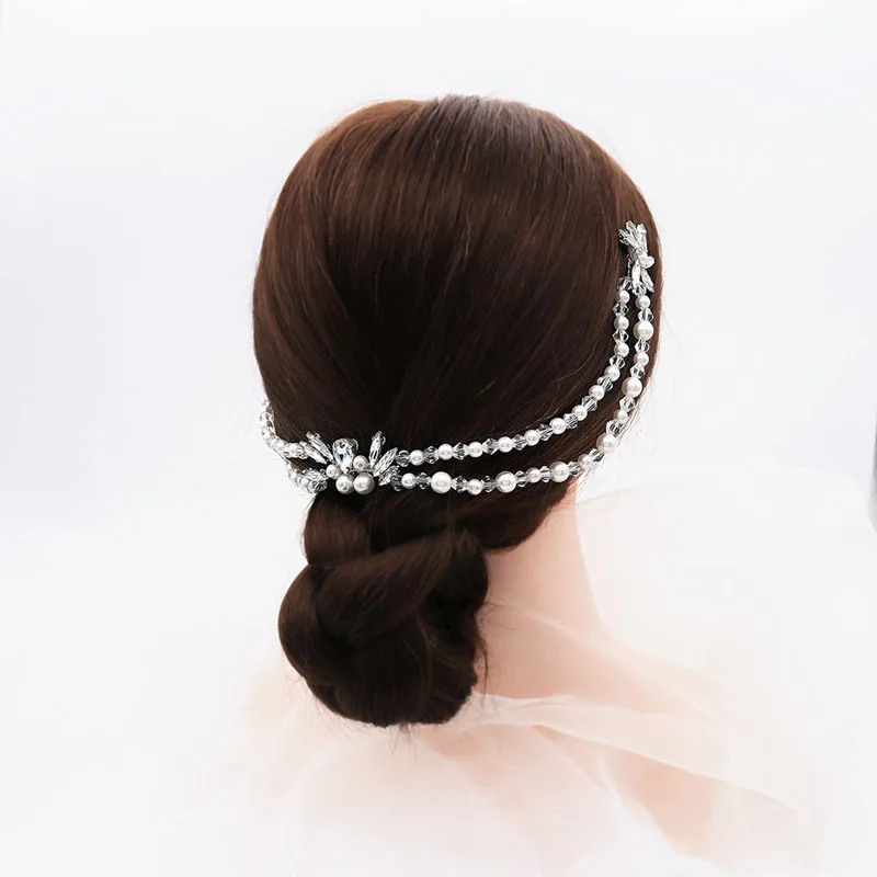 Женский гребень для волос SLBRIDAL серебристые Стразы с кристаллами и жемчугом